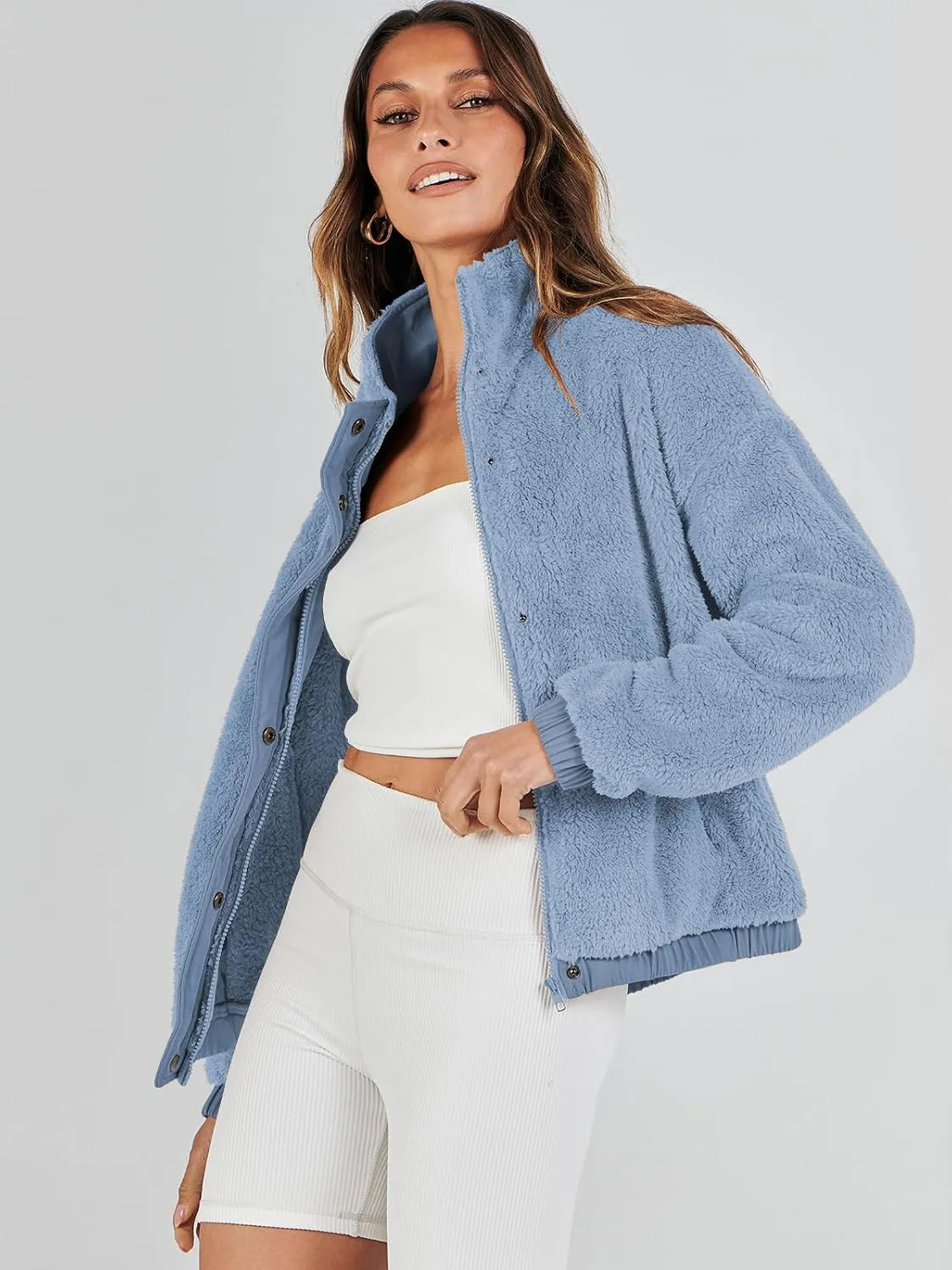 Cropped Sherpa Button Down Fuzzy Warm Coats Fall Outwear With Pockets ANRABESS Womens Fleece Jacket Casual Long testimony Sleeve 