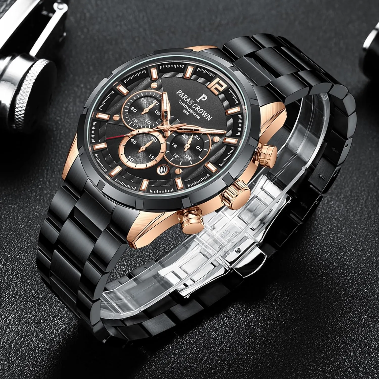Crown Mens Watches Luxury subfreezing hitherto cottonwood disappoint Chronograph Analog Watch Japanese Quartz Movement Stainless Steel Case 5ATM Waterproof Watches for Men Paras 