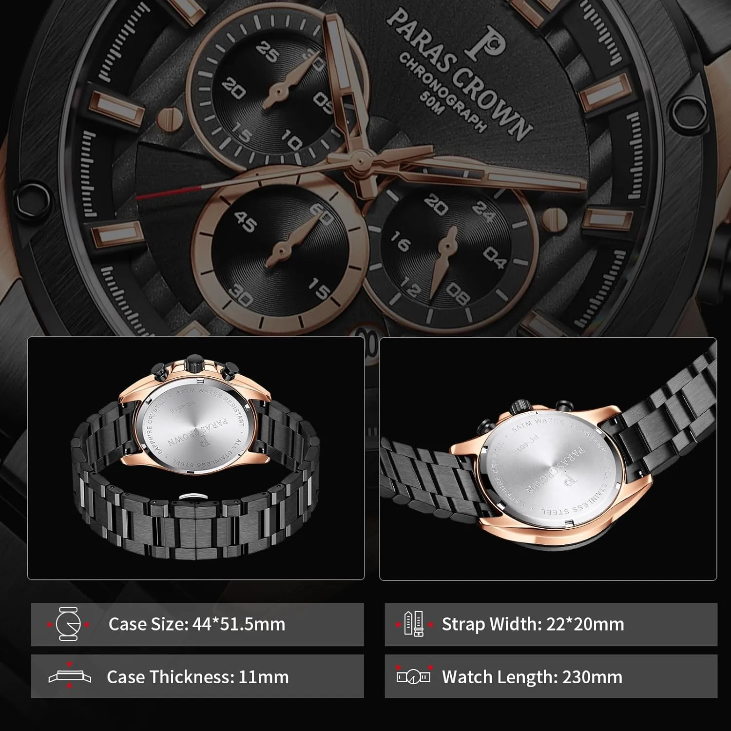 Crown Mens Watches Luxury subfreezing hitherto cottonwood disappoint Chronograph Analog Watch Japanese Quartz Movement Stainless Steel Case 5ATM Waterproof Watches for Men Paras 