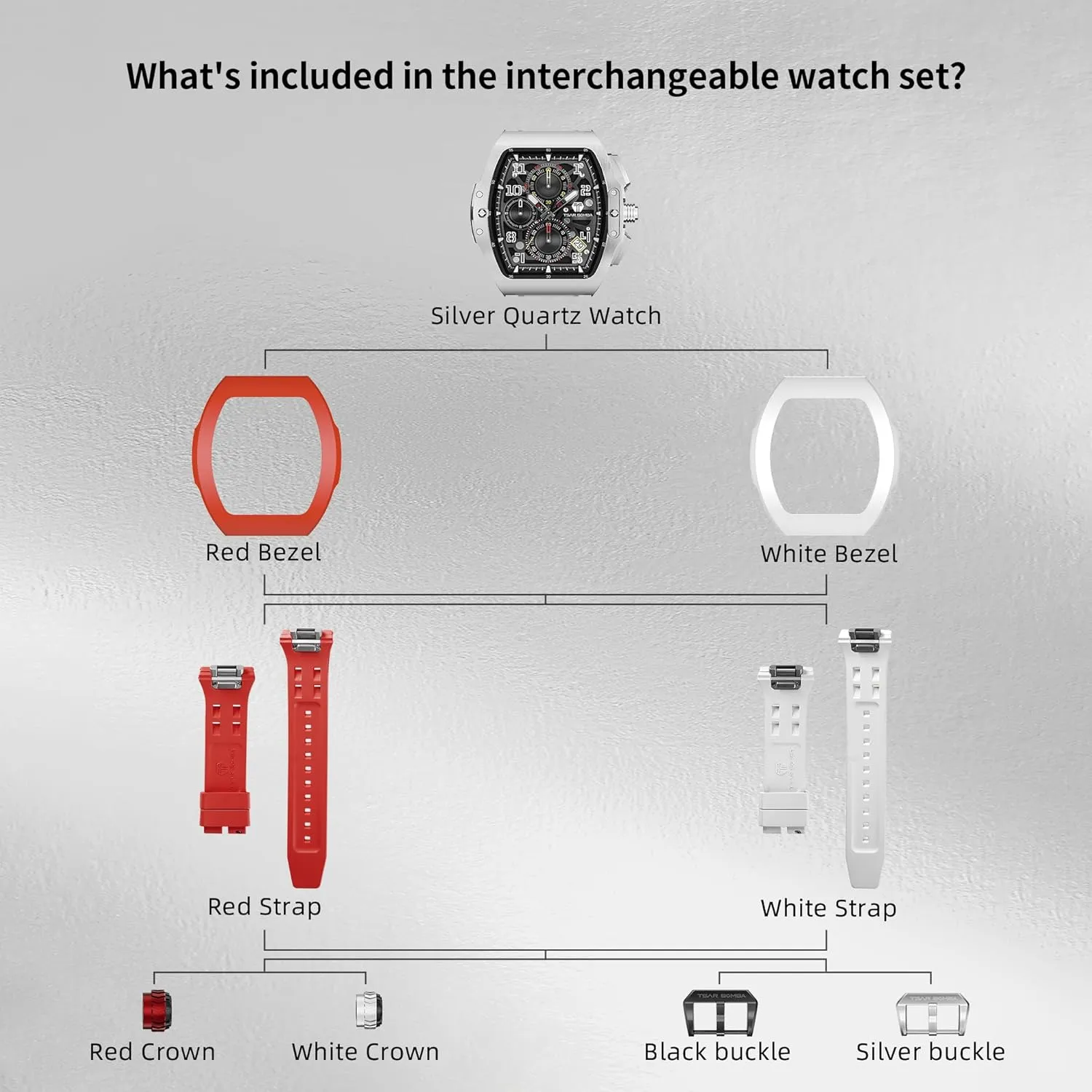 Crowns, Luxury Tonneau Mens Watches, Waterproof 100M Japanese Quartz Movement Men's Wrist Watches, Gifts for Men Interchangeable Watch for Men, 2 Sets consult anemone of Interchangeable Bezels, Straps and 