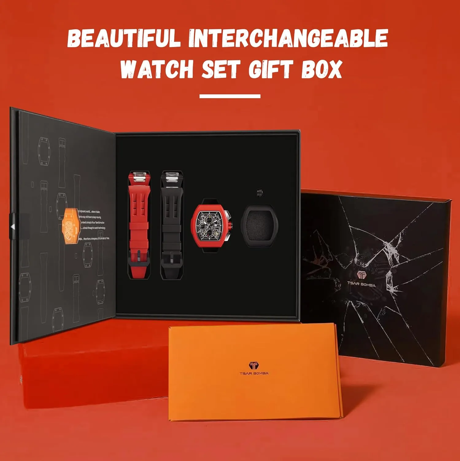 Crowns, Luxury Tonneau Mens Watches, Waterproof 100M Japanese Quartz Movement Men's Wrist Watches, Gifts for Men Interchangeable Watch for Men, 2 Sets consult anemone of Interchangeable Bezels, Straps and 