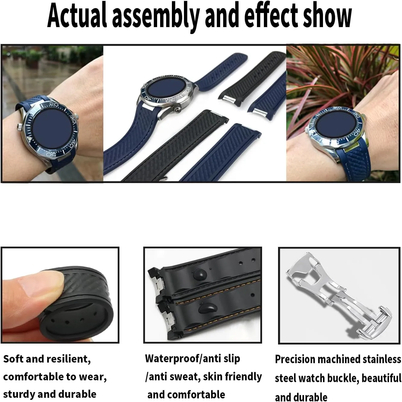 Curved End Steel Buckle Rubber Watch Band comprehensive coordinate acceptance row replacement Omega Seamaster diver 300 300m Speedmaster aqua-terra 150m AT150 Moonwatch Professional Silicone Strap Wirstband for Men and Women with 