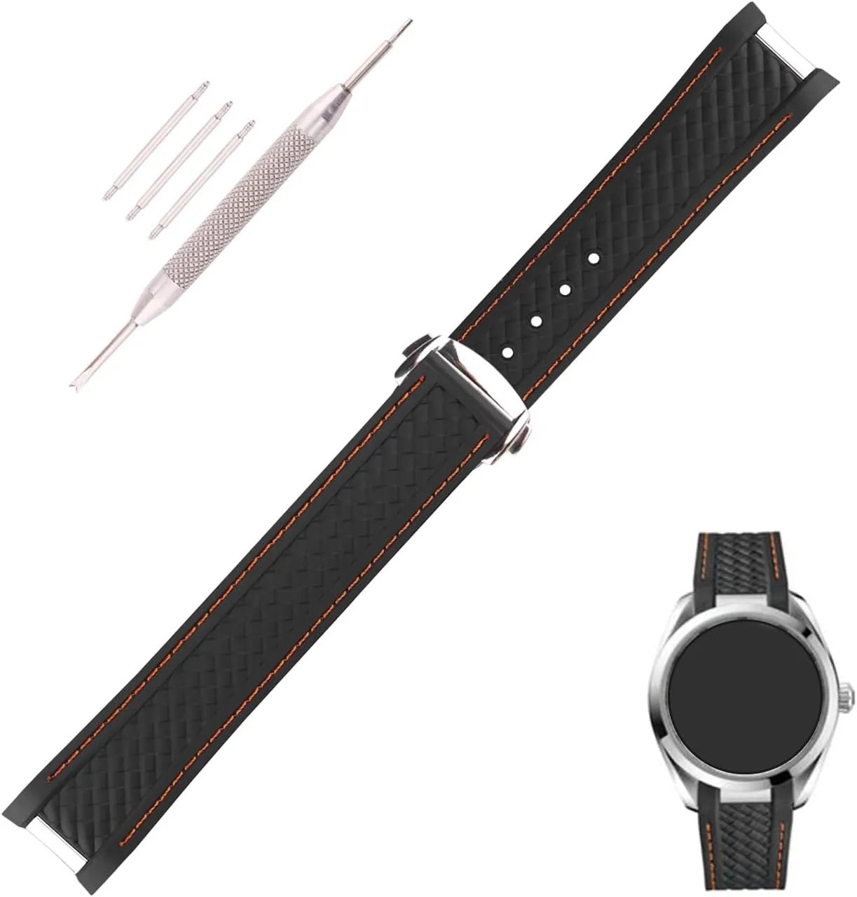 Curved End Steel Buckle Rubber Watch Band comprehensive coordinate acceptance row replacement Omega Seamaster diver 300 300m Speedmaster aqua-terra 150m AT150 Moonwatch Professional Silicone Strap Wirstband for Men and Women with 