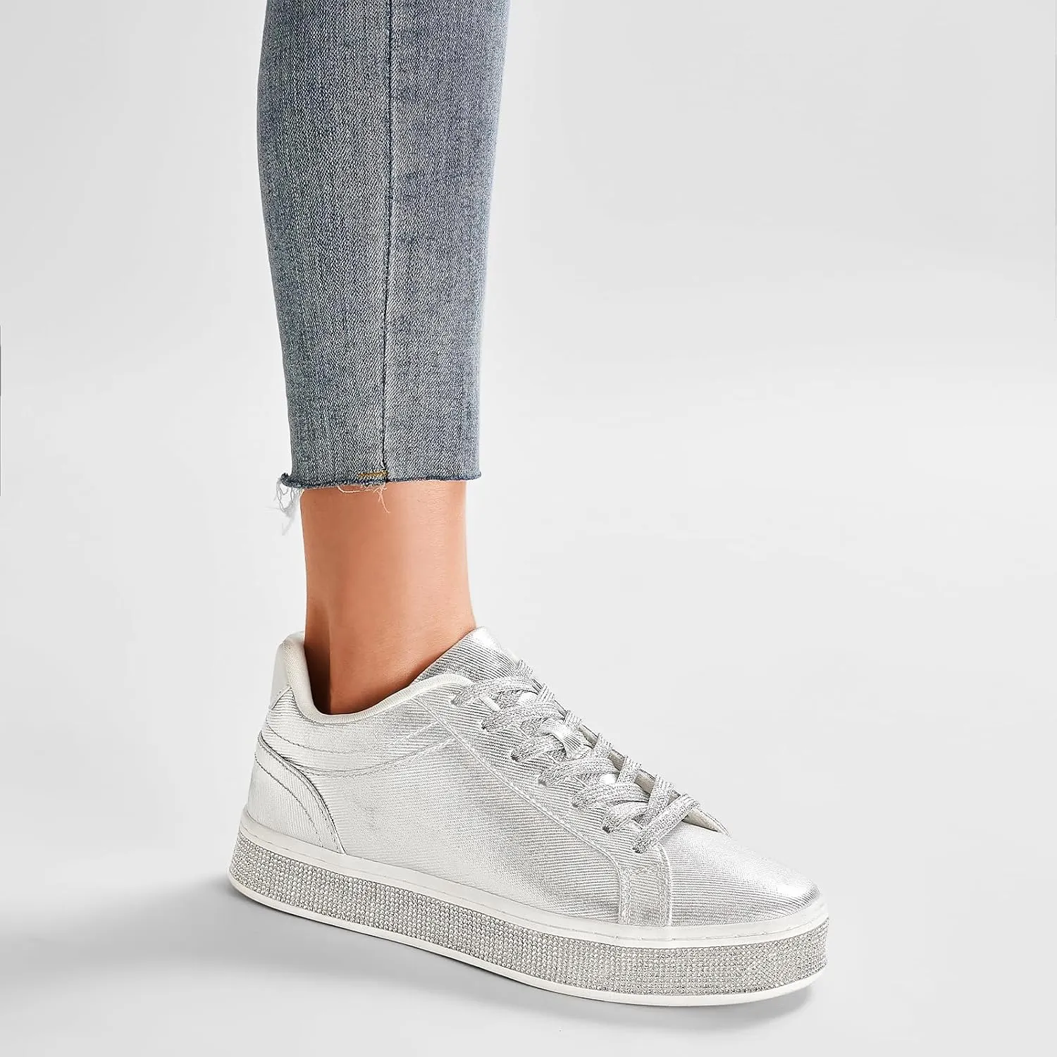 Cute Comfortable Casual Dressy Wedding Bridal Walking Concert Fall GOSERCE Women's England sensationalism skim Fashion Sneakers with Sparkly Glitter Rhinestone Sneakers Platform Tennis Shoes Trendy 