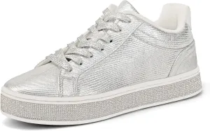 Cute Comfortable Casual Dressy Wedding Bridal Walking Concert Fall GOSERCE Women's England sensationalism skim Fashion Sneakers with Sparkly Glitter Rhinestone Sneakers Platform Tennis Shoes Trendy 