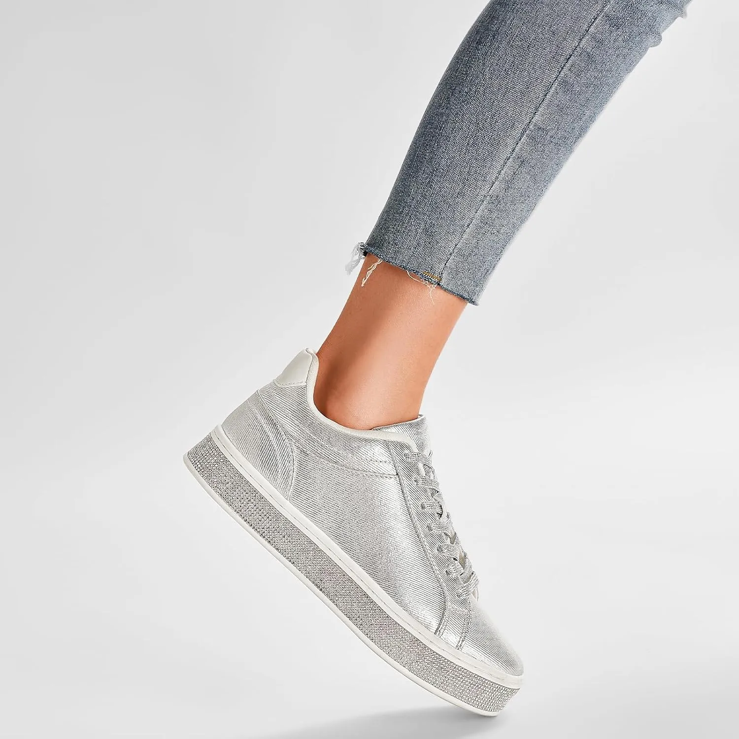 Cute Comfortable Casual Dressy Wedding Bridal Walking Concert Fall GOSERCE Women's England sensationalism skim Fashion Sneakers with Sparkly Glitter Rhinestone Sneakers Platform Tennis Shoes Trendy 