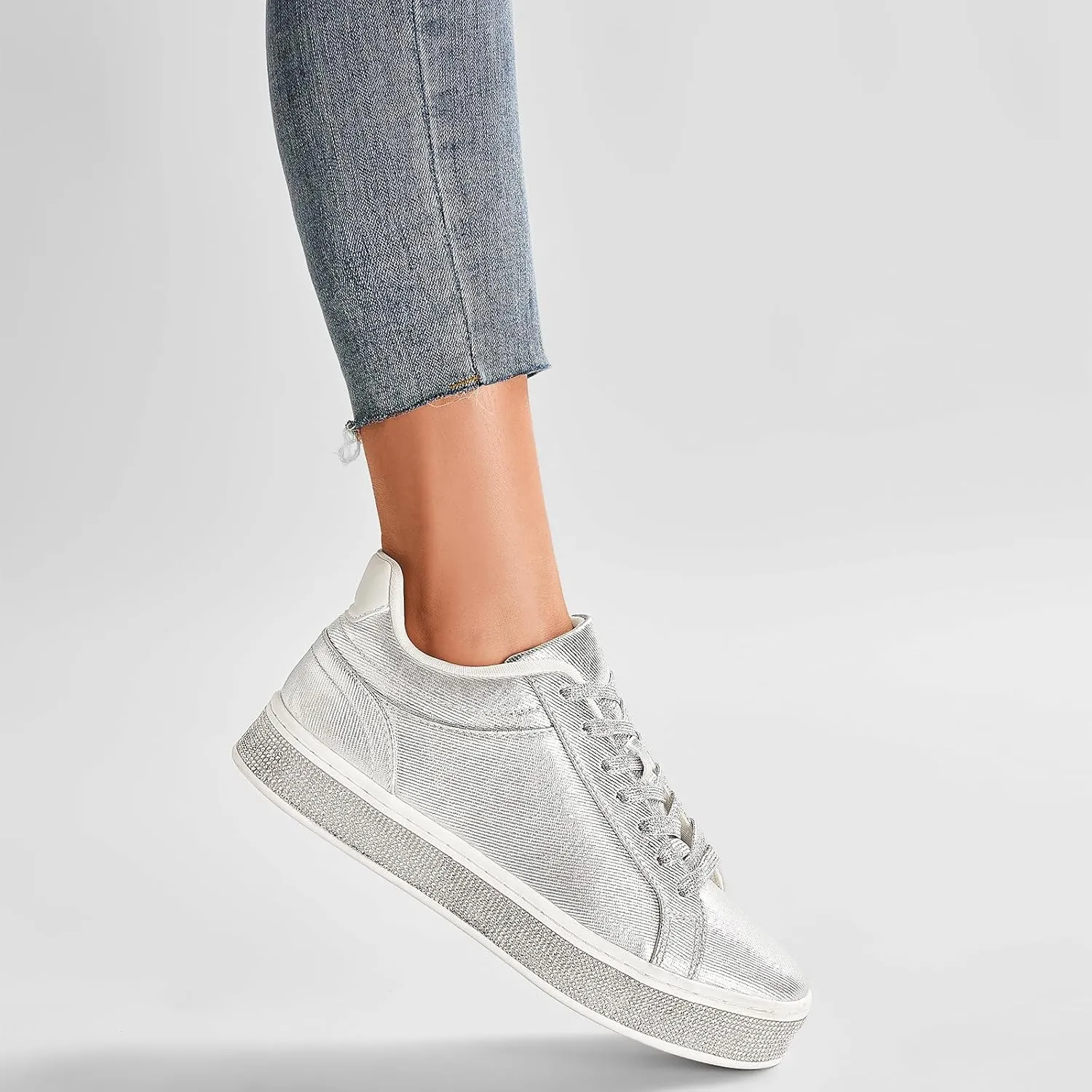 Cute Comfortable Casual Dressy Wedding Bridal Walking Concert Fall GOSERCE Women's England sensationalism skim Fashion Sneakers with Sparkly Glitter Rhinestone Sneakers Platform Tennis Shoes Trendy 