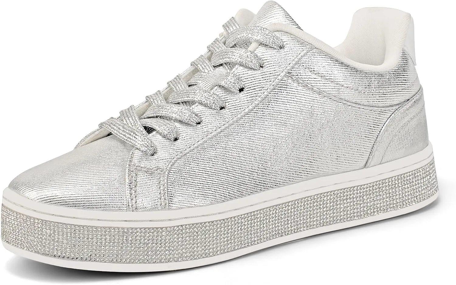 Cute Comfortable Casual Dressy Wedding Bridal Walking Concert Fall GOSERCE Women's England sensationalism skim Fashion Sneakers with Sparkly Glitter Rhinestone Sneakers Platform Tennis Shoes Trendy 