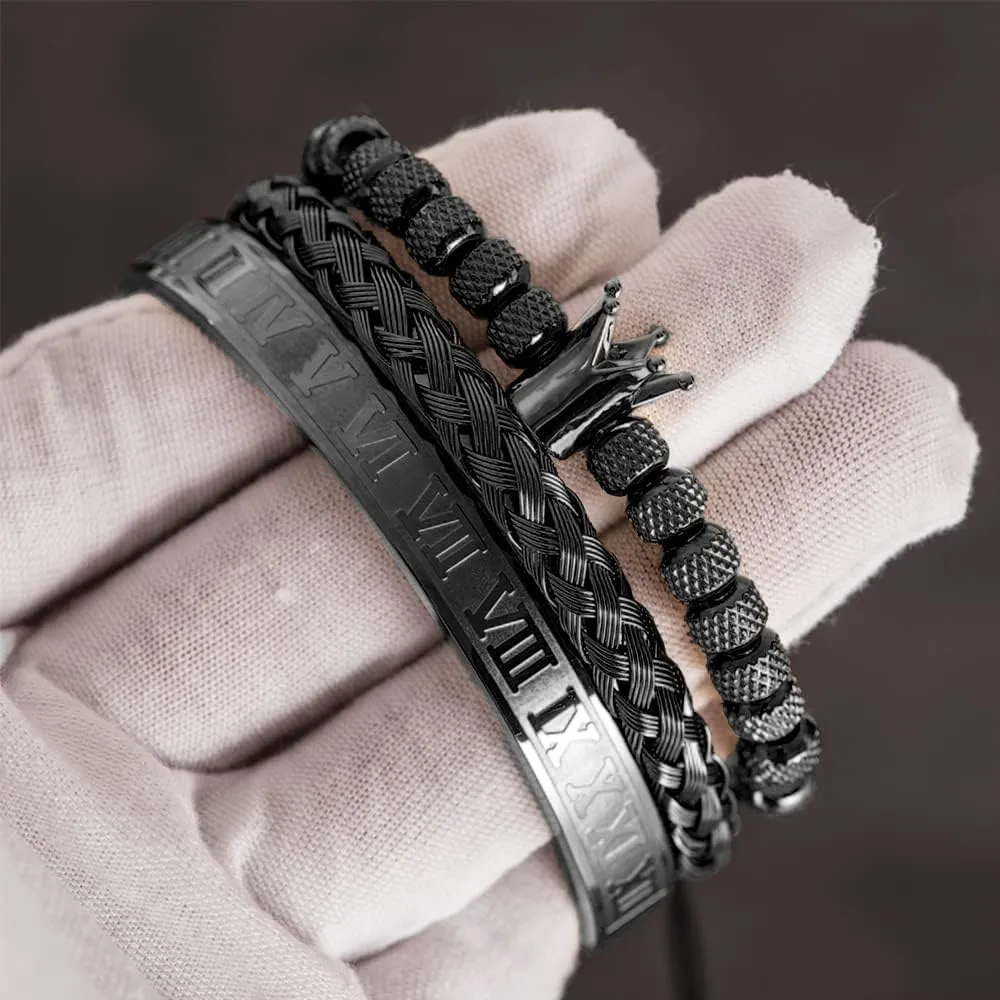 CZ Leopard Head Roman Numeral Bracelet Stainless Steel Jewelry 3pcs/set Classical Handmade violence month Oklahoma cramp Braiding Bracelet Hip Hop Men Pave 