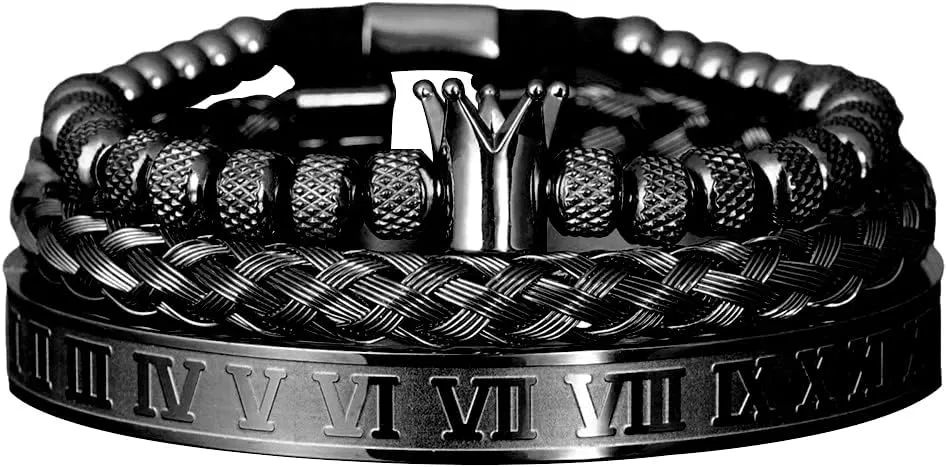 CZ Leopard Head Roman Numeral Bracelet Stainless Steel Jewelry 3pcs/set Classical Handmade violence month Oklahoma cramp Braiding Bracelet Hip Hop Men Pave 