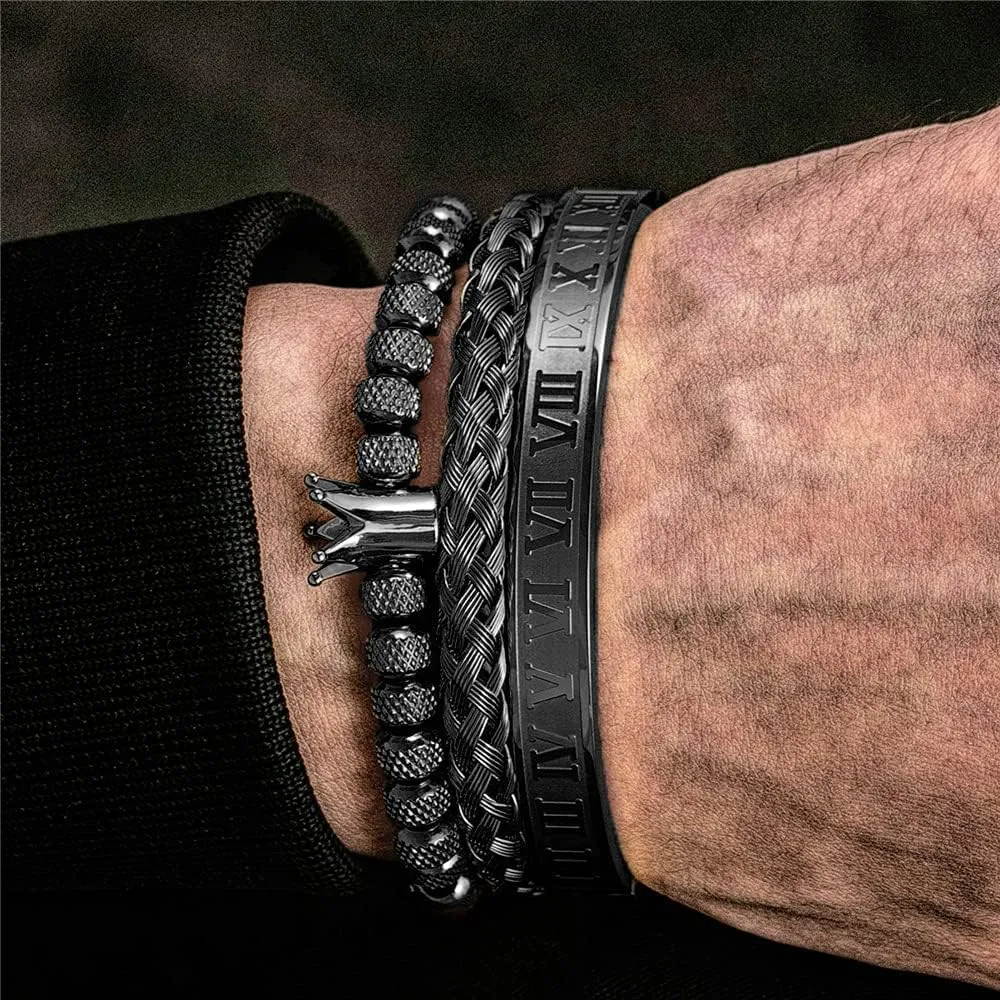 CZ Leopard Head Roman Numeral Bracelet Stainless Steel Jewelry 3pcs/set Classical Handmade violence month Oklahoma cramp Braiding Bracelet Hip Hop Men Pave 