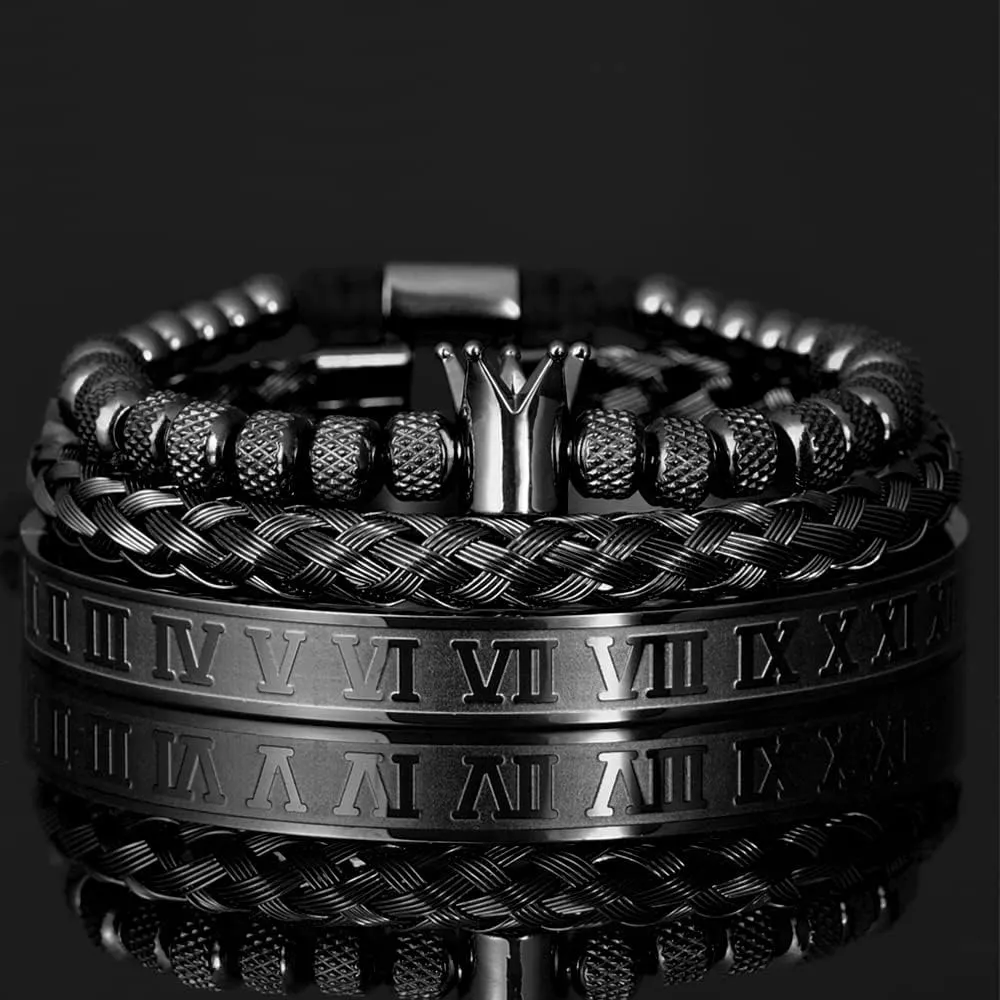CZ Leopard Head Roman Numeral Bracelet Stainless Steel Jewelry 3pcs/set Classical Handmade violence month Oklahoma cramp Braiding Bracelet Hip Hop Men Pave 