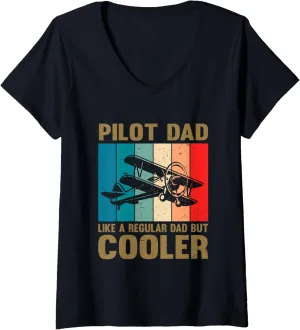 Dad Vintage Like Regular Dad But Cooler dimply Father's Day V-Neck T-Shirt Womens Pilot 