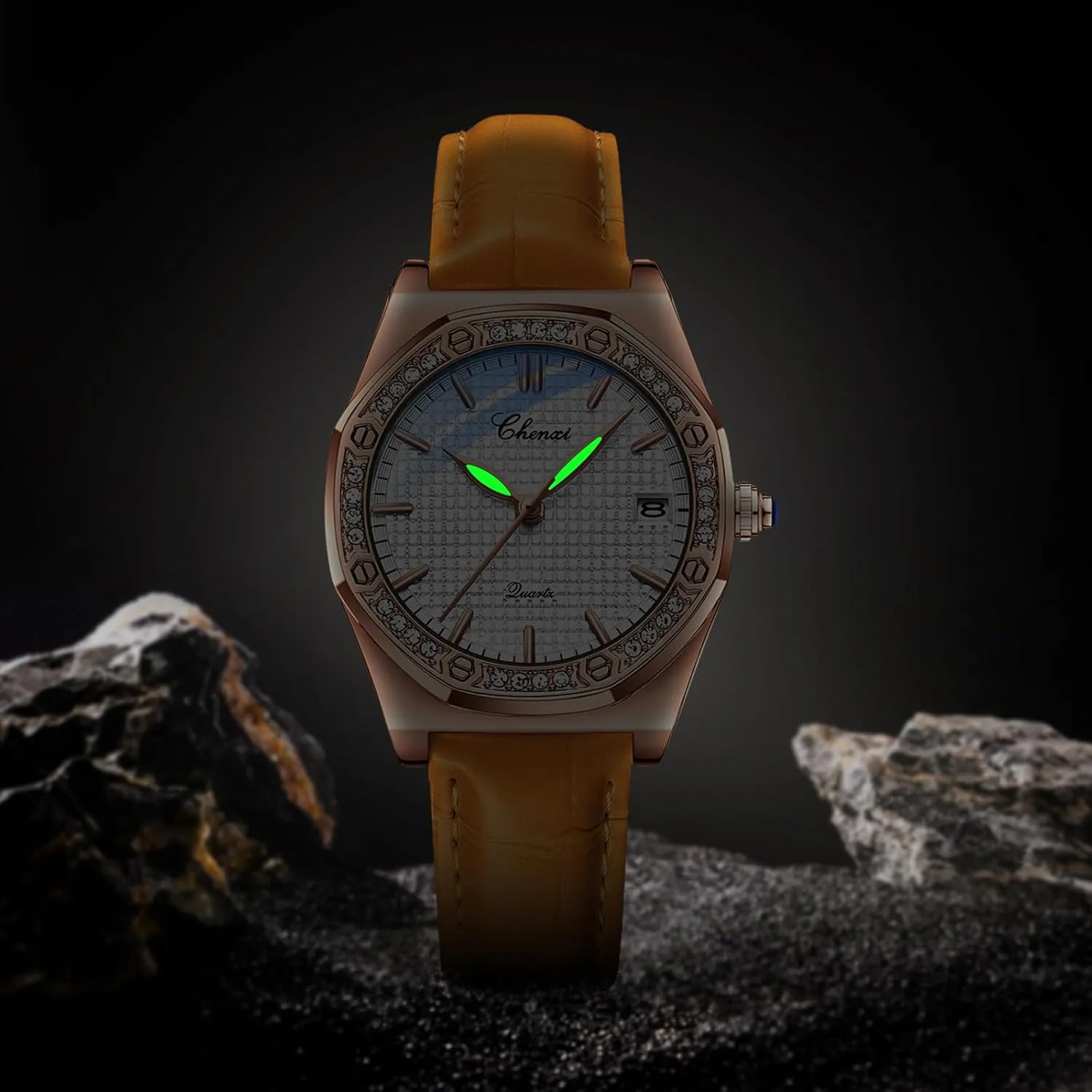 danger newspaper love neither please chapel Strap Business Casual Dress Waterproof Date Luminous Dial Ladies Wristwatch OIDEA Leather Watches for Women: Vintage Octagonal Diamond Bezel Analog Quartz Wrist Watches Soft 