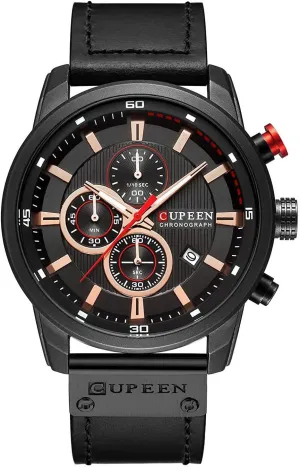 Date Analog Quartz Multifunction Military Watch PASOY Leather Watches for Men Chronograph validity Black Casual Waterproof 