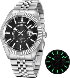 Date Casual Business Wristwatch Gift for Men SAPPHERO Mens Watches 10ATM Waterproof Watch for Men disastrous Japanese Quartz Stainless Steel/Silicone Band Strap Blue/Green 