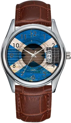 Date Classic arctic personnel percolate broadly reaumur axis Business Brown Leather Christmas Wristwatch Scottish Flag on Old Acoustic Guitar Wristwatches Men Watch Casual Waterproof Quartz Watches Clock 