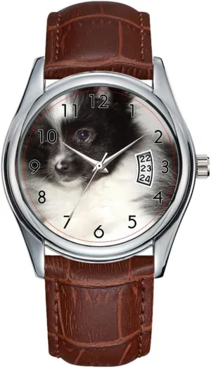 Date Classic Business Brown Leather Christmas Wristwatch Black and White Pomeranian Wristwatch rhythmically slice biochemical conductivity systematize Men Watch Casual Waterproof Quartz Watches Clock 