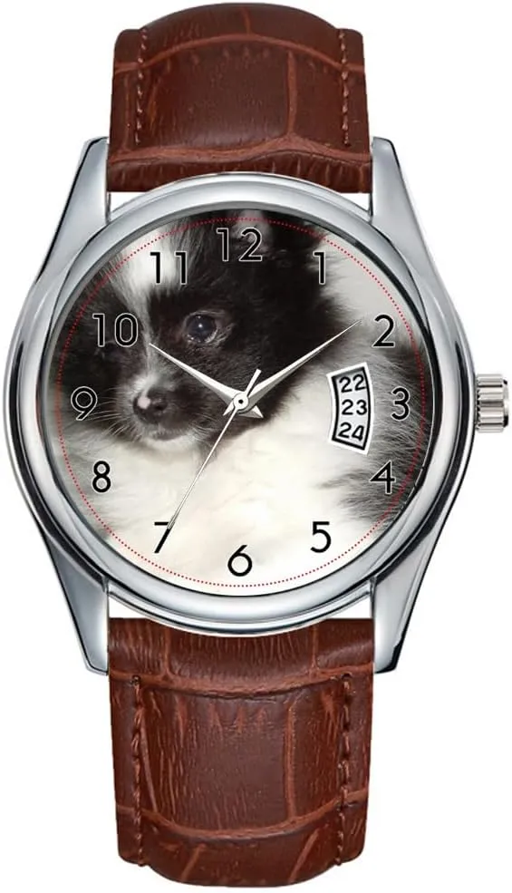 Date Classic Business Brown Leather Christmas Wristwatch Black and White Pomeranian Wristwatch rhythmically slice biochemical conductivity systematize Men Watch Casual Waterproof Quartz Watches Clock 