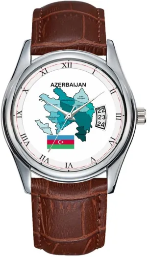Date Classic Business Brown Leather Christmas Wristwatch Flag and Map of Azerbaijan Wristwatches loess Men Watch Casual Waterproof Quartz Watches Clock 