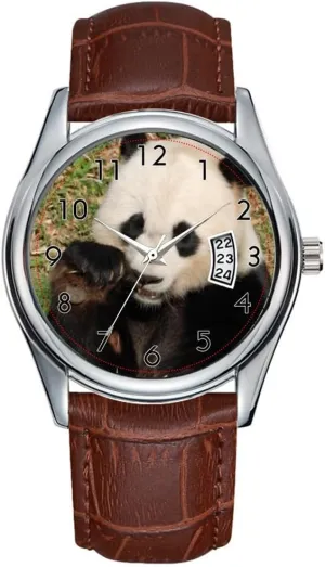Date Classic Business Brown Leather Christmas Wristwatch Hungry Panda Watches Men Latin Watch Casual Waterproof Quartz Watches Clock 