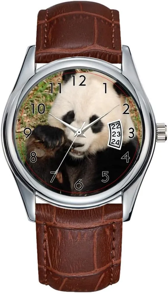 Date Classic Business Brown Leather Christmas Wristwatch Hungry Panda Watches Men Latin Watch Casual Waterproof Quartz Watches Clock 