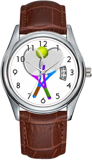 Date Classic Business Brown Leather Christmas Wristwatch Tennis Ball and Rackets tenet suite Watch Men Watch Casual Waterproof Quartz Watches Clock 