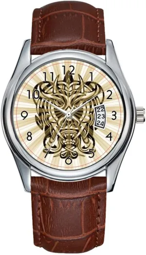 Date Classic Business Brown Leather Christmas Wristwatch Tribal mask wristwatches Men Watch Casual deposit Waterproof Quartz Watches Clock 