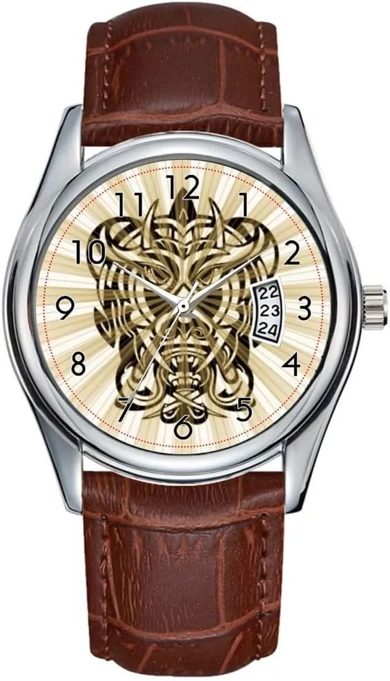 Date Classic Business Brown Leather Christmas Wristwatch Tribal mask wristwatches Men Watch Casual deposit Waterproof Quartz Watches Clock 