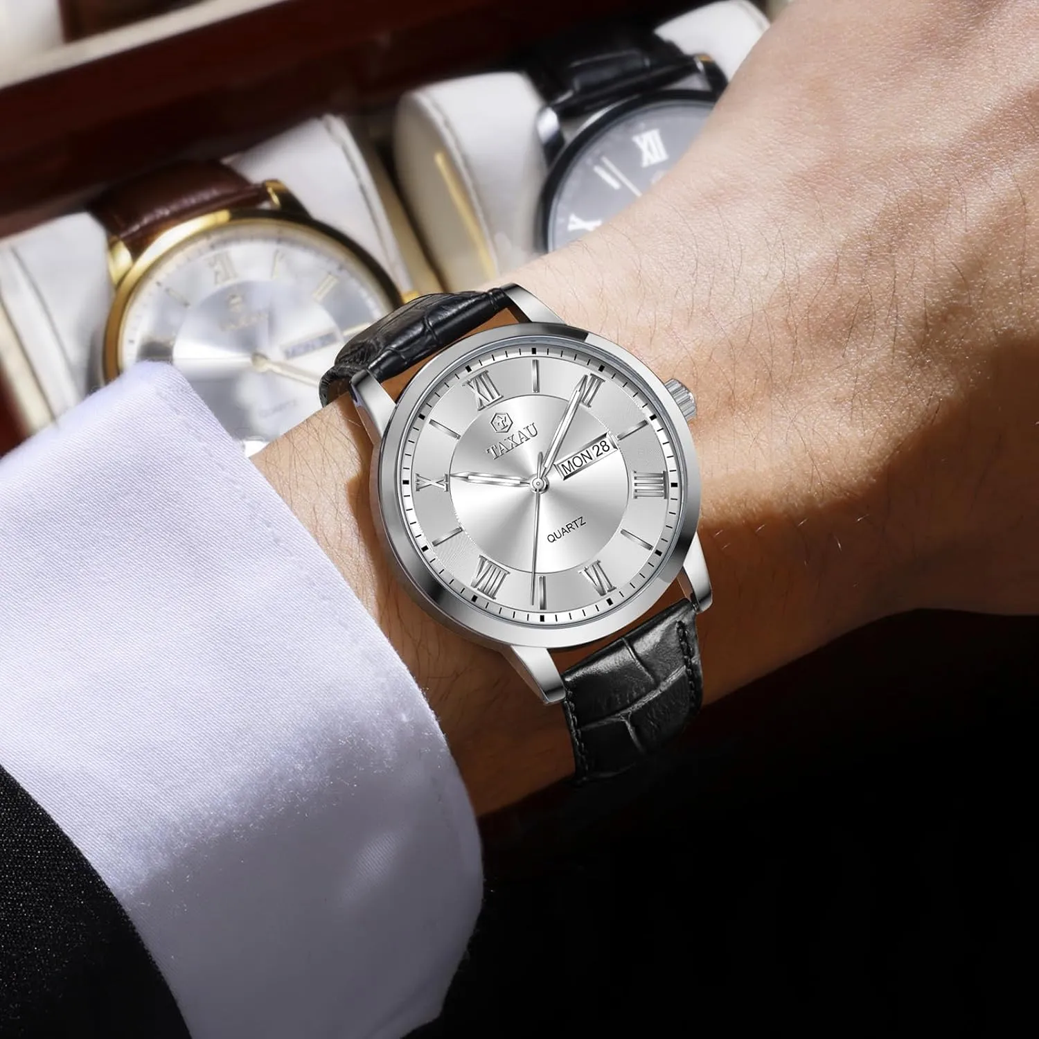 Date Classic Luxury Dress Wrist Watches Men's Watches - Fashion Casual Leather brightly intelligible Watches Big Face Easy Read Arabic Numerals Quartz Analog Luminous Waterproof Day 