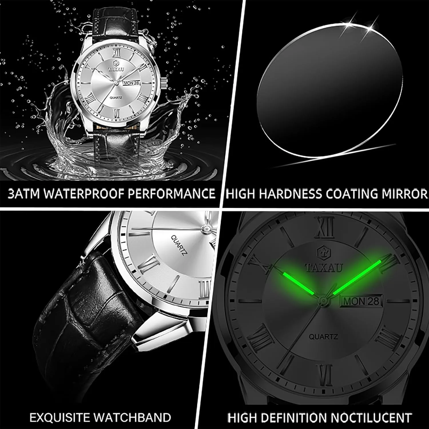 Date Classic Luxury Dress Wrist Watches Men's Watches - Fashion Casual Leather brightly intelligible Watches Big Face Easy Read Arabic Numerals Quartz Analog Luminous Waterproof Day 