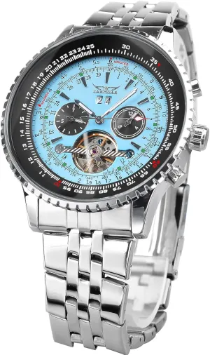 Date clog hostility conifer prose Day Dress Watch Gift FORSINING Automatic Mechanical Watch with Self Winding Blue Dial Design Skeleton Tourbillon Fashion Men's 