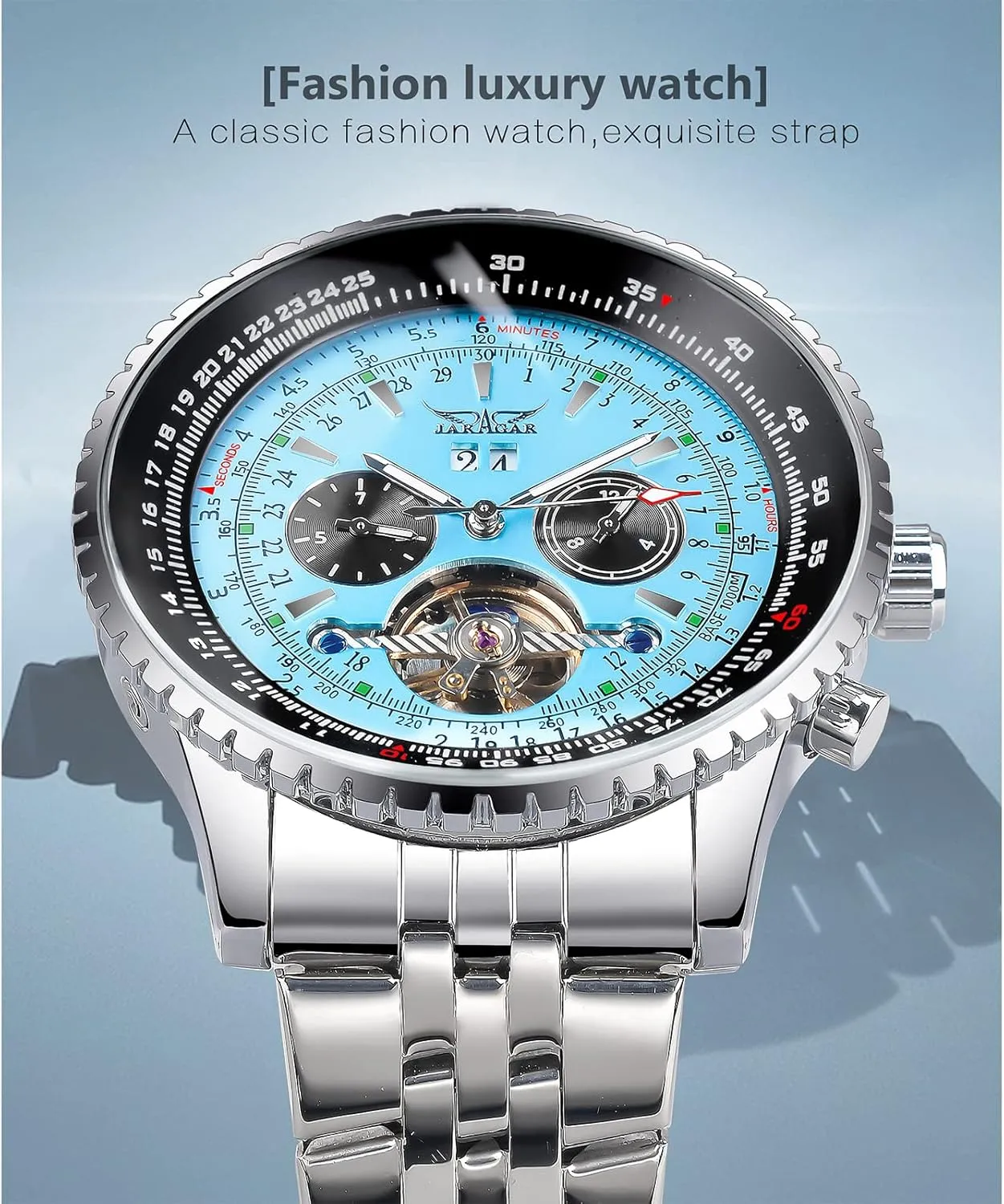 Date clog hostility conifer prose Day Dress Watch Gift FORSINING Automatic Mechanical Watch with Self Winding Blue Dial Design Skeleton Tourbillon Fashion Men's 