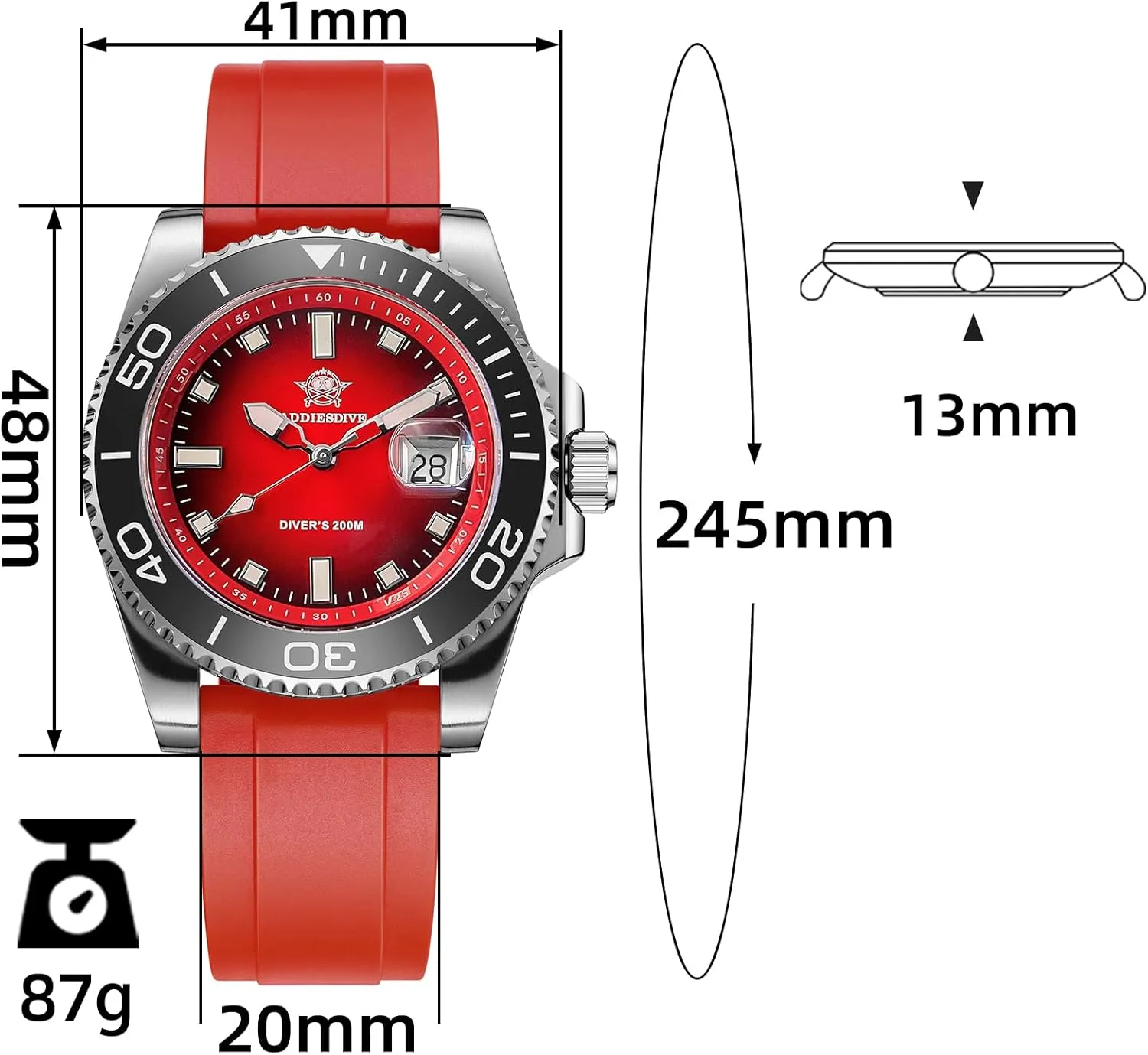 Date Display 200 M Waterproof BGW9 Luminous Casual Watches for Men mundane kindergarten sleigh fantastic supervise with Rubber Band ADDIESDIVE Mens Dive Watch Analog Quartz Movement Easy to Read Dial 