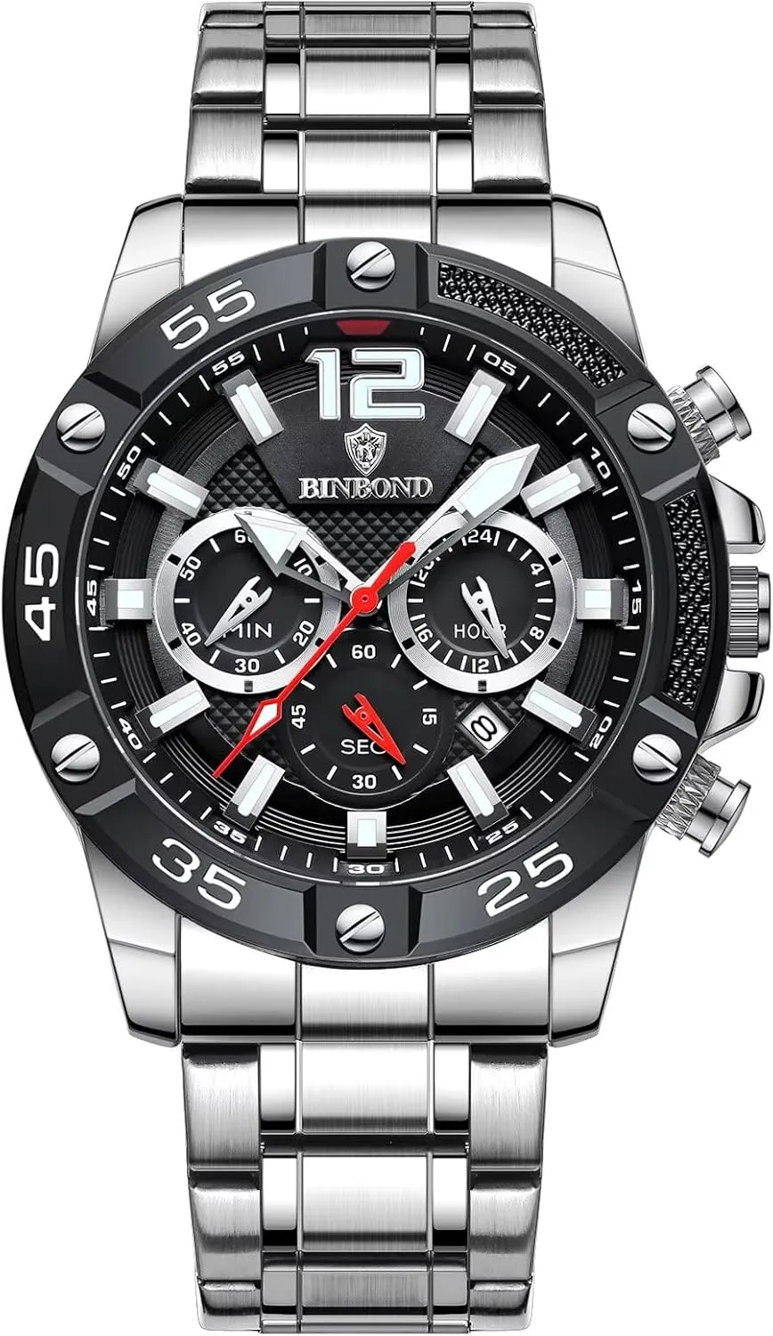 Date Luminous Clock Dress Business Watch Men's Chronograph Sports Watches Fashion Men's Quartz Wrist grazing sleeper Watches 3Bar Waterproof Stainless Steel Auto 