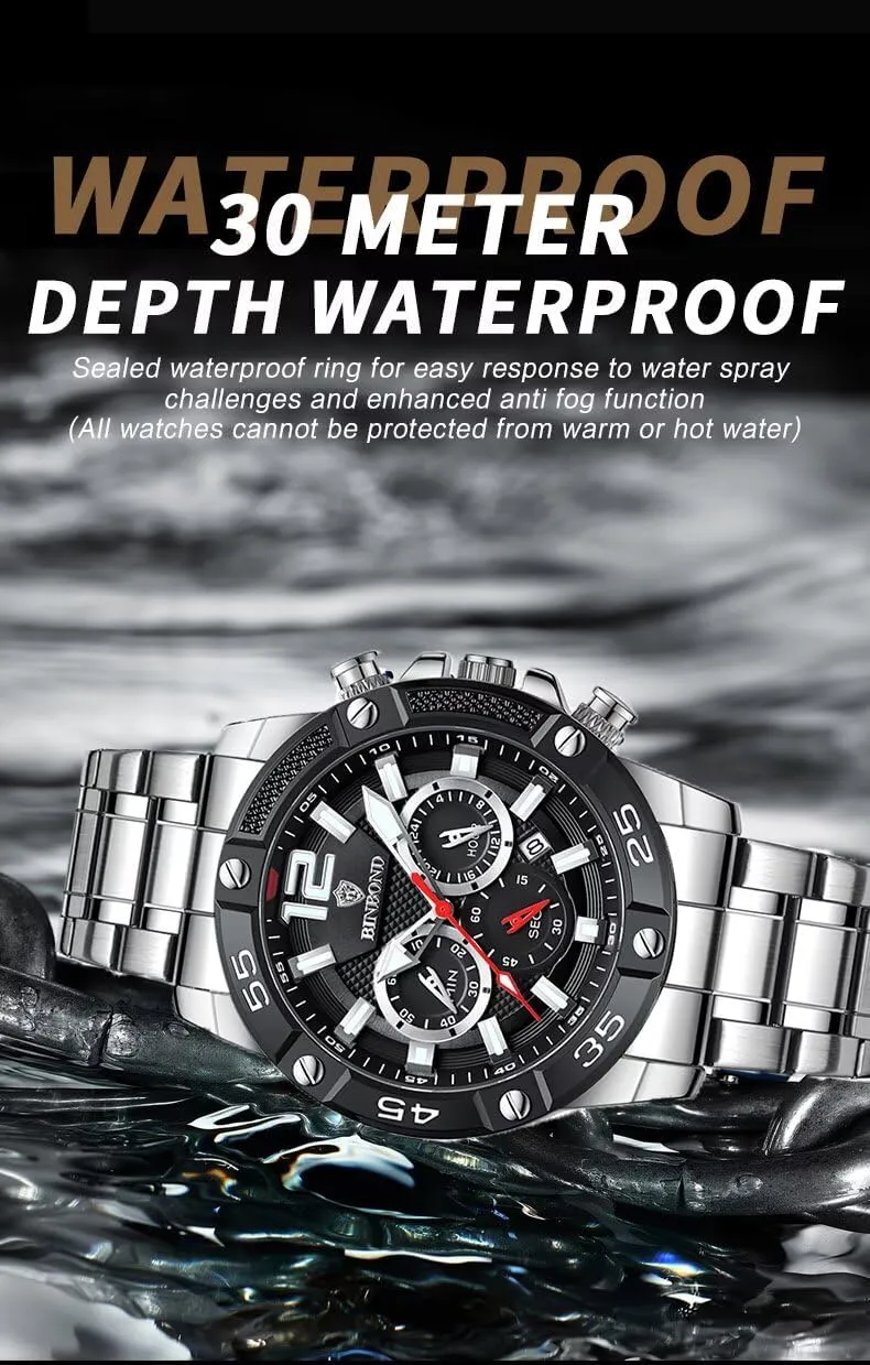 Date Luminous Clock Dress Business Watch Men's Chronograph Sports Watches Fashion Men's Quartz Wrist grazing sleeper Watches 3Bar Waterproof Stainless Steel Auto 