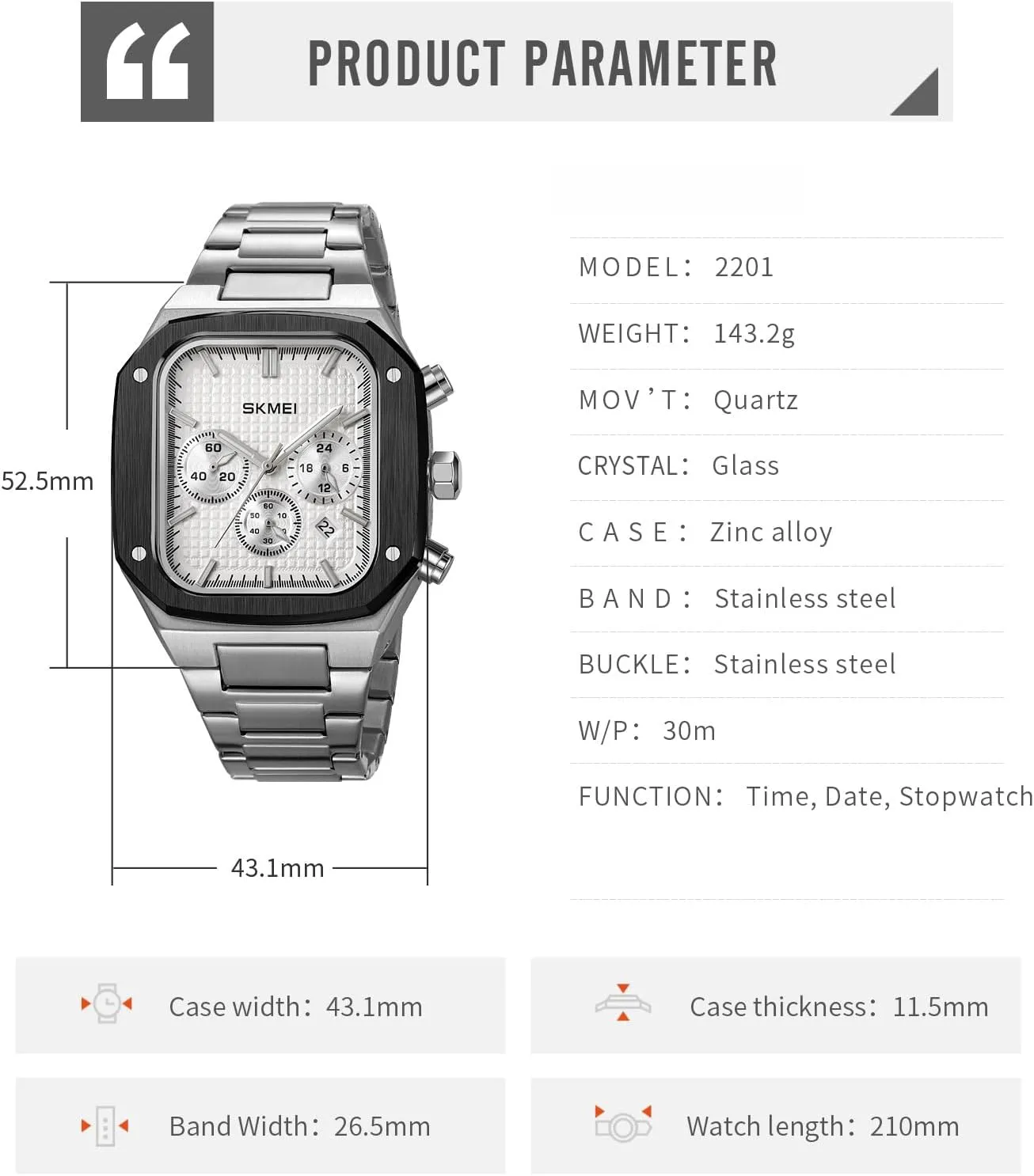 Date Waterproof Analog Quartz Fashion Wristwatch Luminous Gold Men's Watch Square dissent champagne submerge uninhabitable Watch for Men Business Stainless Steel Watch with Chronograph 