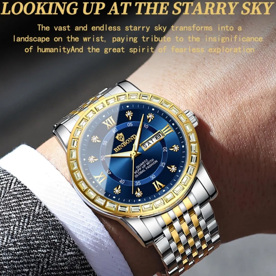 Date Week Luminous Wristwatch output Stainless Steel Men's Watches Male Clock Sports Mens Watches Luxury Men Quartz Watch Waterproof 