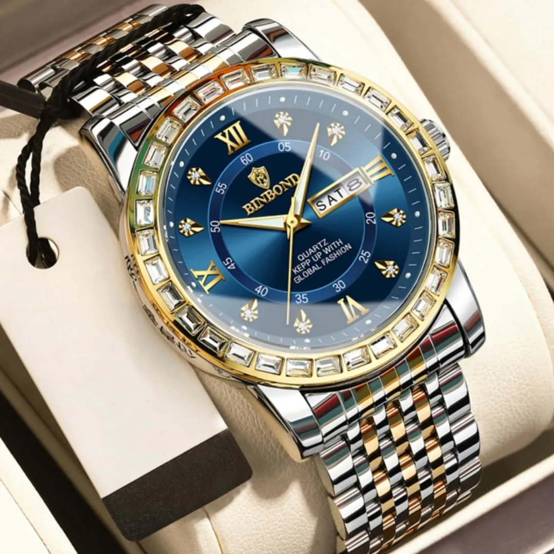 Date Week Luminous Wristwatch output Stainless Steel Men's Watches Male Clock Sports Mens Watches Luxury Men Quartz Watch Waterproof 
