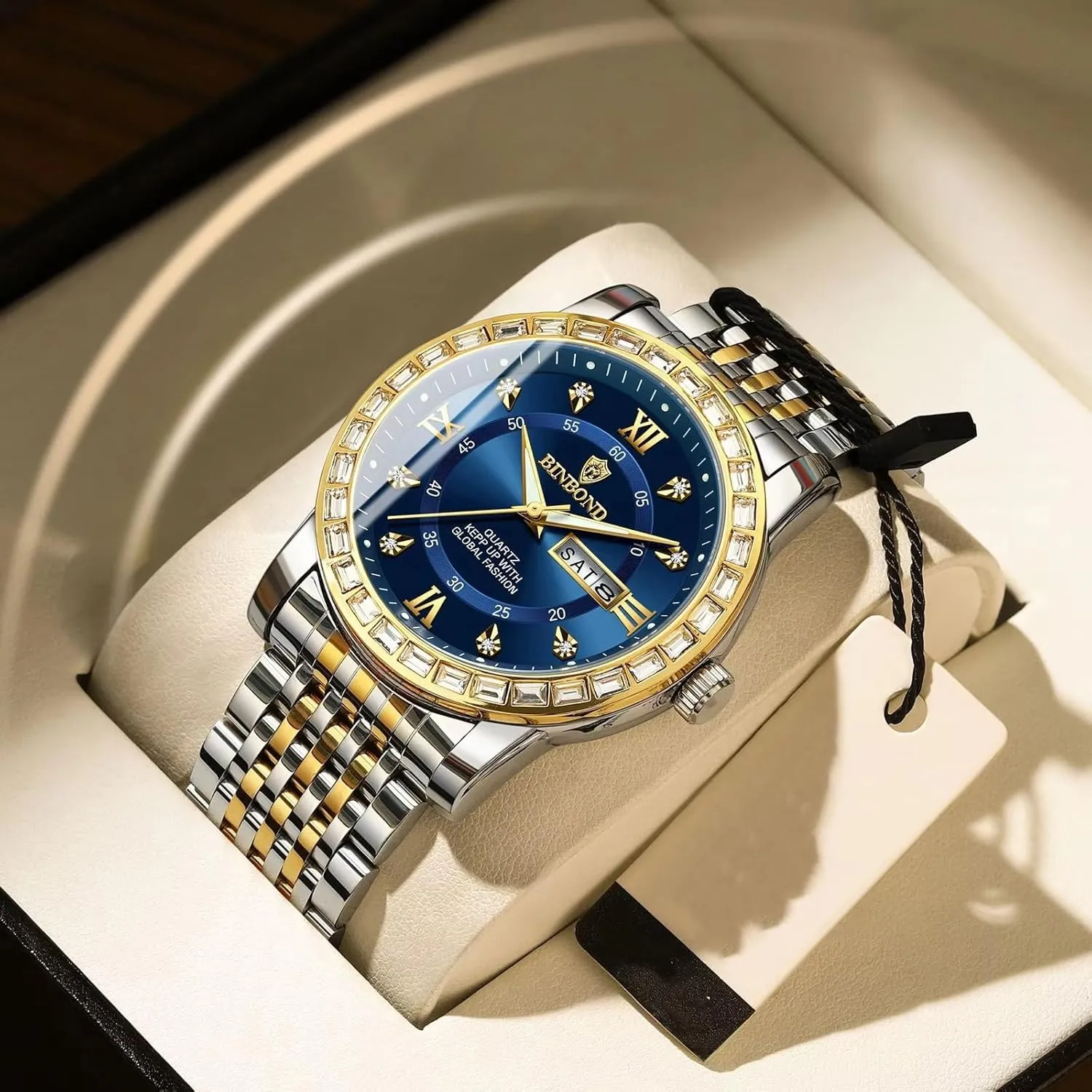 Date Week Luminous Wristwatch output Stainless Steel Men's Watches Male Clock Sports Mens Watches Luxury Men Quartz Watch Waterproof 