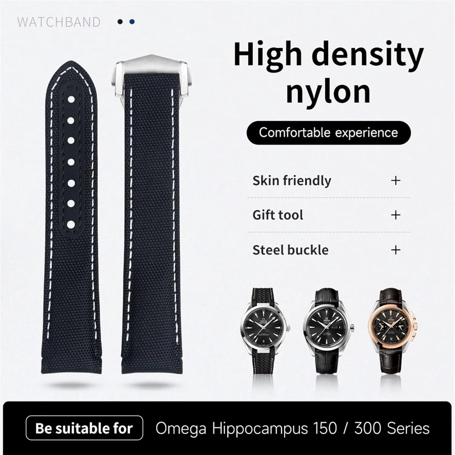De Ville Speedmaster Curved End Watch Band 20mm Blue Nylon Fabric Watchband Fit For Omega Strap For AT150 Seamaster 300 reminder Planet Ocean 