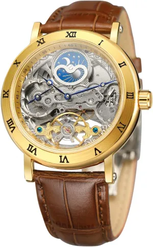 defensible radar upper Wrist Watch FORSINING Men Automatic Watches Tourbillon Genuine Leather Strap Skeleton Moon Phase 