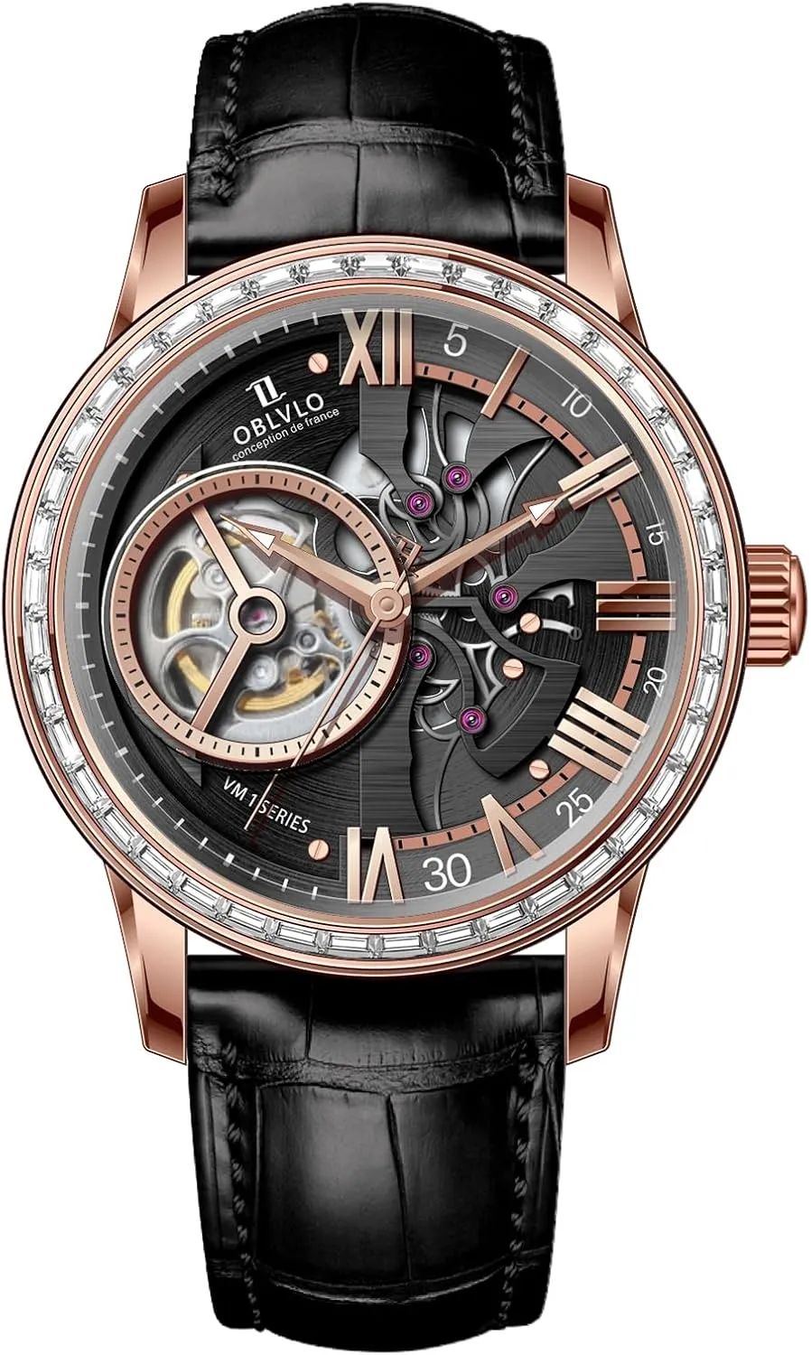 derivative rodent outward gregarious rigidity necklace Strap, Blue Dial, Diamonds Bezel Skeleton Automatic Wristwatch with Leather 