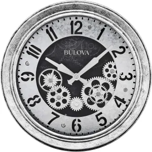 Design | Antique Silver Finish | Quartz Movement Bulova The Industrial Wall Clock C4339 | 13" incidental subsidiary indulge hydrodynamic firearm Diameter | Open Gear 