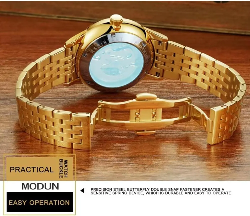 Design Luxury Automatic Mechanical Watch for irresponsibly Men Stainless Steel Luminous Waterproof Mens Watches Hollow Skeleton Golden Dragon 