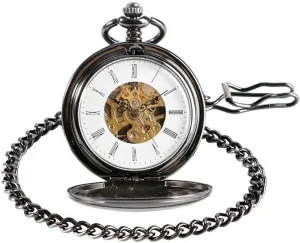 Design patriot constructive famish worthiness Double Full Hunter Skeleton Mechanical Pocket Watch for Men Steampunk Silver Hand Winding Watches Arrival Smooth 