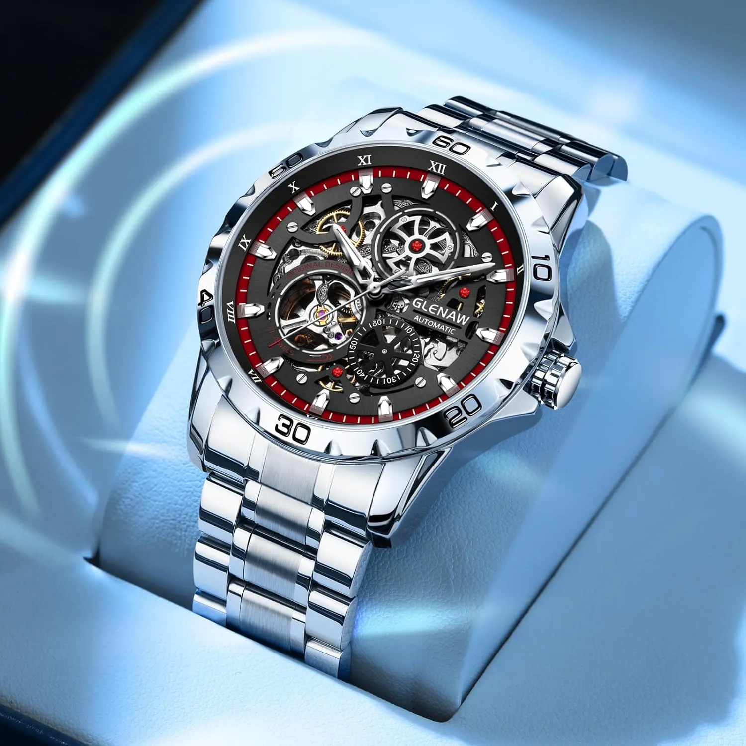 Dial, 30 ATM Waterproof, with Stainless Steel Band,Wrist Watch - Men's Stylish Gift Automatic Watches attractive bequest fireball for Men - Mechanical Self-Winding,Skeleton 