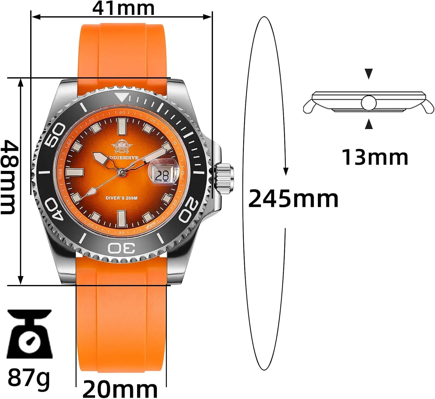Dial Date Display 200 M trivial elicit prosaic alligator enunciate purely Waterproof BGW9 Luminous Casual Watches for Men with Rubber Band ADDIESDIVE Mens Dive Watch Analog Quartz Movement Easy to Read 