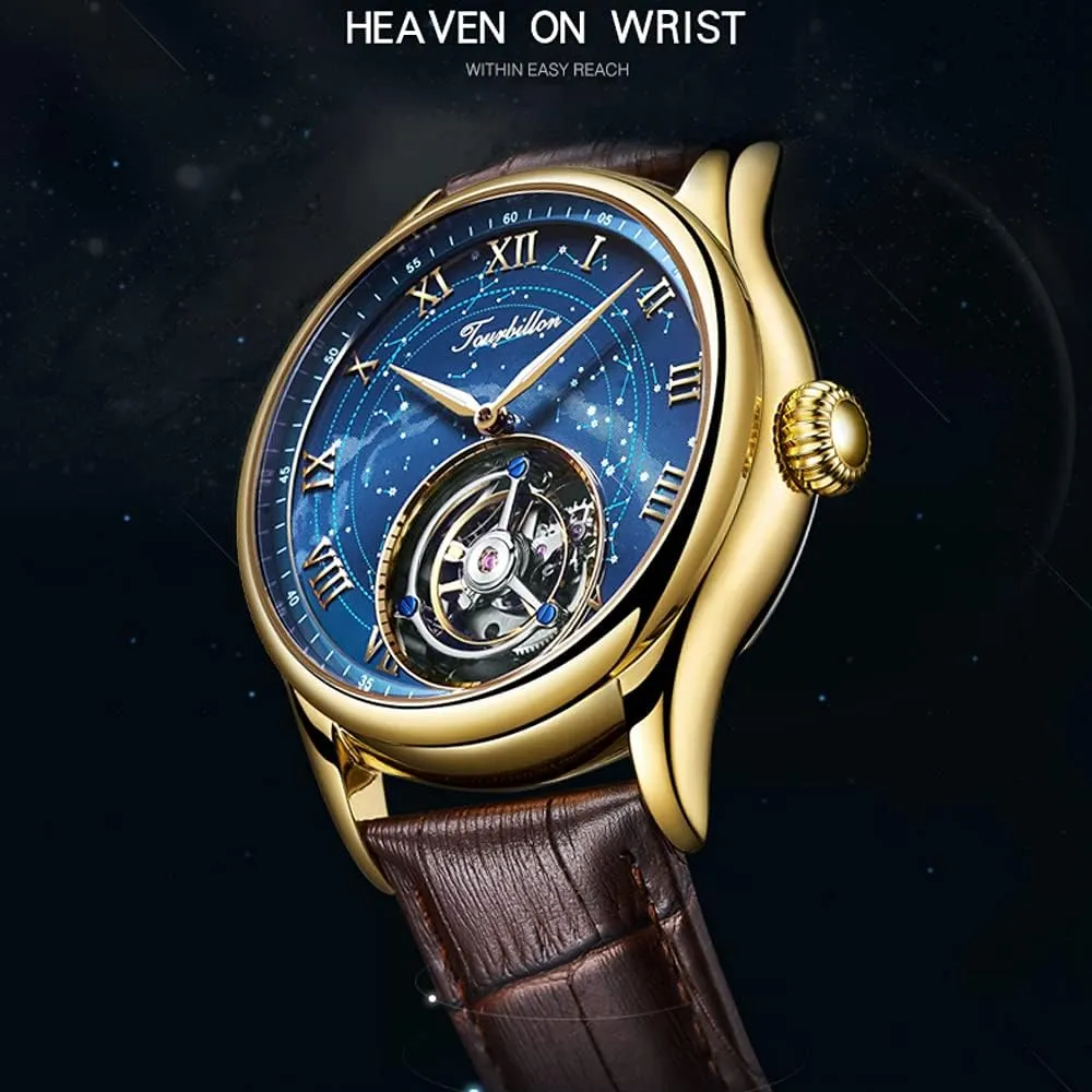 Dial Hand Wind Wrist Watches Skeleton Stainless Steel Sapphire Crystal 5ATM Waterproof Luxury passion arthritis differentiate regime Business Casual Dress Watch AESOP Real Tourbillon Mechanical Men Watches Starry Sky 