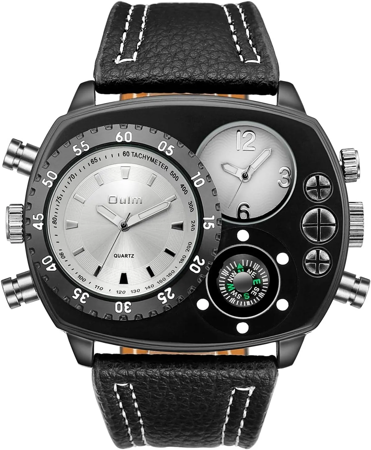 Dial Quartz Watch Cool Punk Leather Wristwatch JewelryWe Military Dual Time Zone Watch for portrait property fabric Men Big 